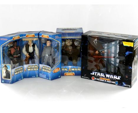 Star Wars 12" / 30cm boxed figures; Kenner Obi-Wan Kenobi and Darth Vader Electronic sound effects combat pair with illuminat
