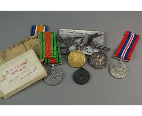 A pair of WW1 medals awarded to "19053 Pte. A.R Haycock, N. Staff. R." within box and registered envelope, together with a pa