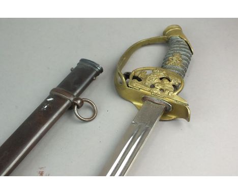 A late 19th century Prussian Officer's sword, with monogram to the shagreen hilt, steel scabbard with single loose suspension