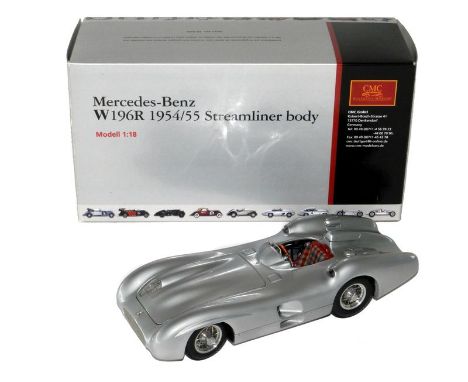 CMC Mercedes Benz W196R Streamliner, Fangio 1955 Monza Grand Prix winner. 1/18 scale, 25cm long, silver. Super detailed model