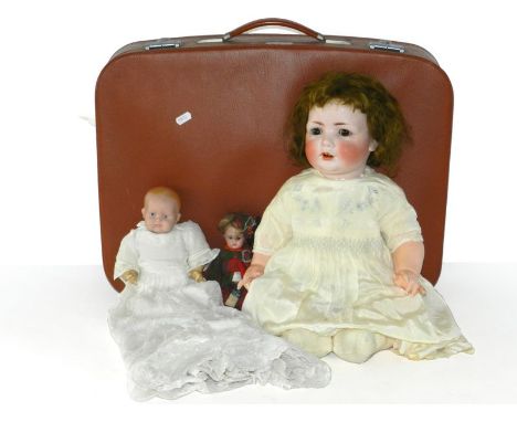 Bahr and Proschild 1919 Bisque headed doll with weighted closing brown eyes, open mouth showing 2 upper teeth, bent limb comp