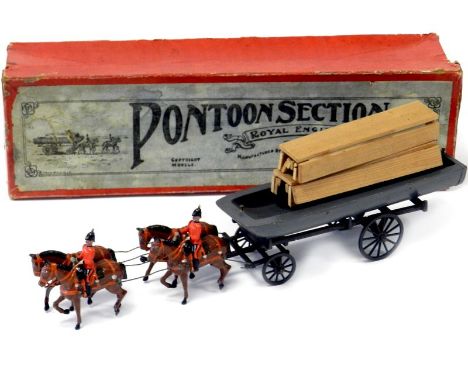 Britains set 203 Royal Engineers pontoon section (1920 version) in Review order, comprising: 4 horse team with light harness,