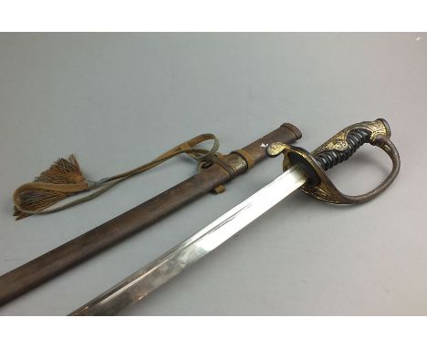 A Second World War Japanese Officers' Parade sabre, with plain single edge fullered steel blade, the standard brass hilt with