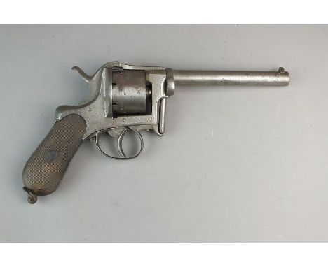 A Belgian 9mm pinfire seven-shot revolver, steel framed marked A. Fagnus, Brevete, stamped with numbers 1160 and 15051, top f