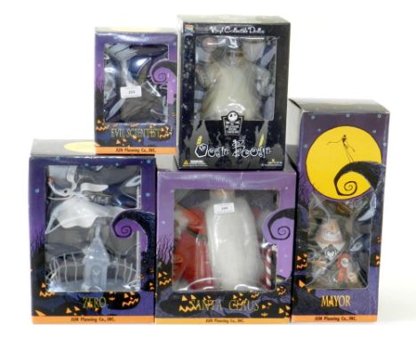 Nightmare Before Christmas large scale figures: Santa Claus, Oogie Boogie, Evil Scientist, Mayor and Zero, all sealed and in 