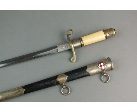 A Polish Air Force Ground Crew dagger with composition hilt, blade marked 20318, blade length 23cm, overall length 34cm, blac