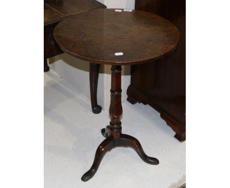 A George III Circular Tripod Table, late 18th century, raised on a baluster support with three cabriole legs, 51cm by 70cm