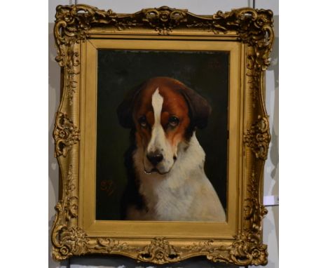 CR in the style of Edwin Landseer (late 19th century)  Portrait of a hound, head and shoulders  Initialled, monogrammed and d