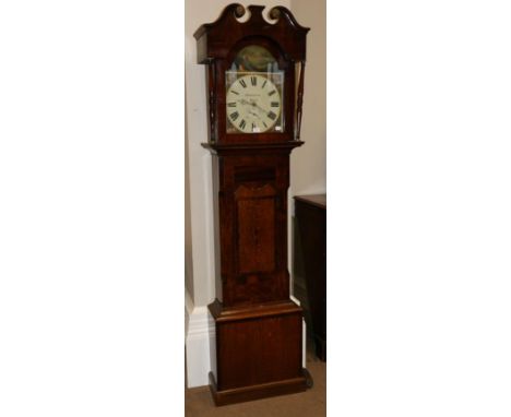 A Victorian Mahogany Longcase Clock, signed Burlinson, Ripon, swan neck pediment, painted arch dial with subsidiary date dial