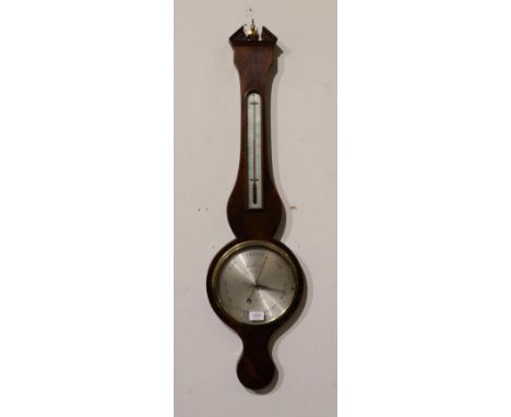 A Mahogany Wheel Barometer, signed Turcone, Warrington, circa 1820, broken arched pediment, thermometer box, 8-inch silvered 