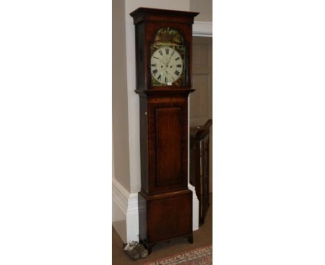 A Scottish Mahogany Eight Day Longcase Clock, signed Simon Forrest, Kirkfieldbank, circa 1830, flat top pediment, 14-inch arc