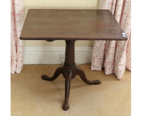 A George III Tripod Table, 3rd quarter 18th century, the square top raised on a gun barrel turned support with three cabriole