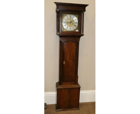 An Oak Eight Day Longcase Clock, signed Robert Dawson, Alford, circa 1760, flat top pediment, mahogany crossbanded trunk door