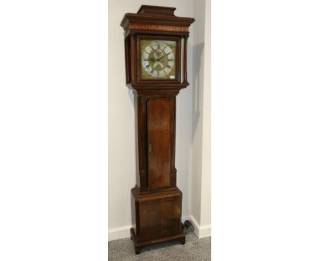 An Oak Eight Day Longcase Clock, signed Saml Shepley, Stockport, circa 1780, caddied pediment, crossbanded trunk door with in