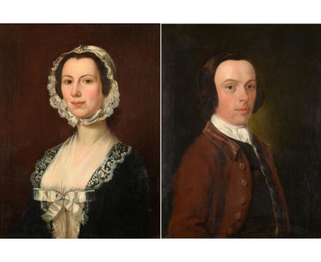 Follower of Joseph Highmore (1692-1780)  Portrait of Sarah Palmer, half length, wearing a white bonnet trimmed with lace Exte