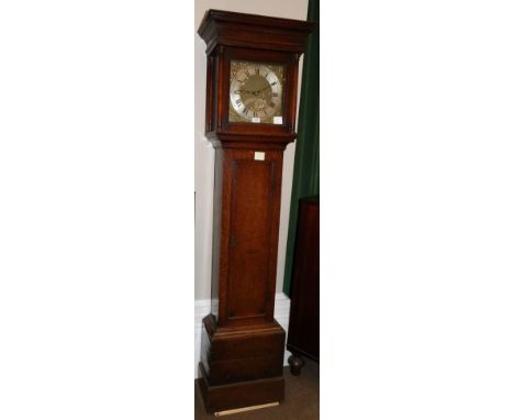 An Oak Thirty Hour Longcase Clock, signed Daniel Gill, circa 1780, flat top pediment, moulded trunk door, 11-inch square bras