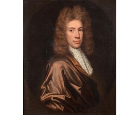 Follower of Sir Godfrey Kneller (1646-1723) Portrait of a gentleman, head and shoulders, wearing a powdered wig with a fine l