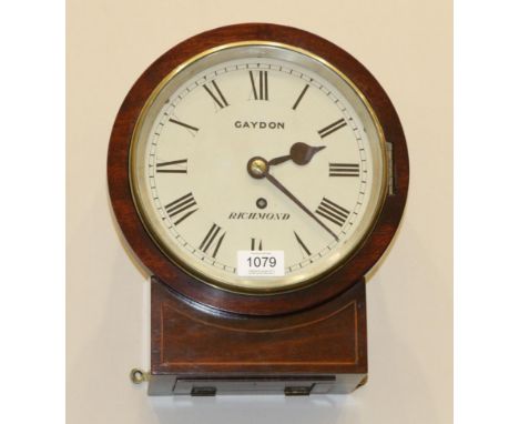 A Mahogany Drop Dial Wall Timepiece, Gaydon, Richmond, 19th century, 8-inch dial with Roman numerals, inlaid trunk, bottom do