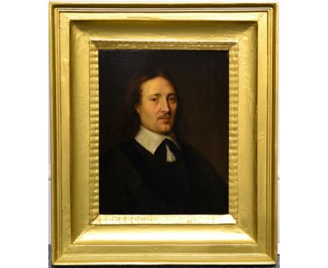 Manner of Cornelius Jonson (1593-1661)  Portrait of a gentleman, head and shoulders, wearing a white collar and black overcoa