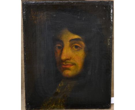 Follower of John Michael Wright (1617-1694)  Portrait of King Charles II, head and shoulders  Oil on canvas, 38cm by 30.5cm 