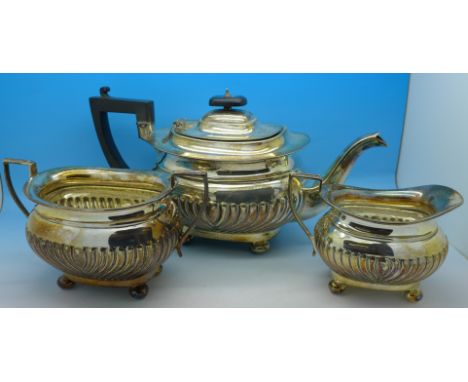 A three piece silver plated tea service