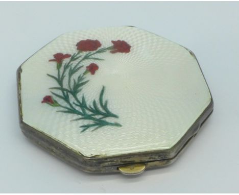 A silver and enamel compact, enamel a/f, 5.5cm