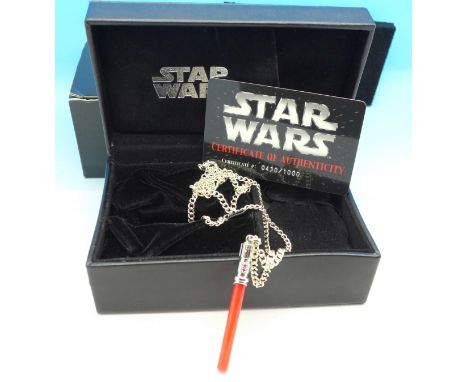 A limited edition Star Wars silver light sabre, pendant and chain, 430/1000, boxed