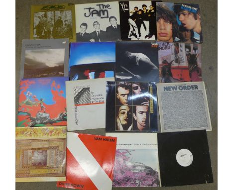 Twenty-four LP and 12" singles, The Jam, The Rolling Stones, Black Uhuru, U2, OMD, New Order, PIL, etc., and 7" singles, U2, 