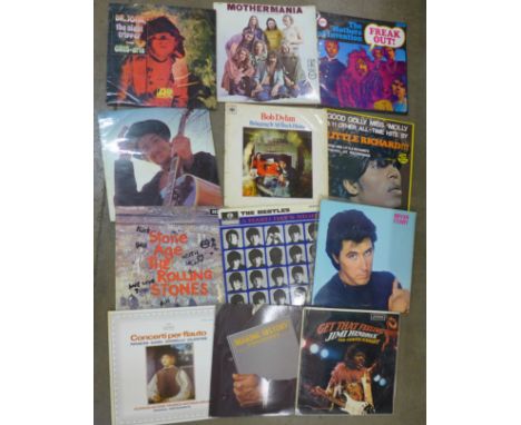 Thirteen LP records including The Mothers of Invention 'Freak Out!' and The Mothers Mothermania, Jimi Hendrix and Curtis Knig