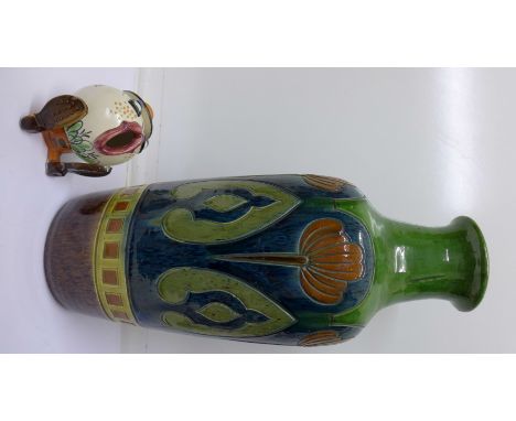 A Langley pen holder and a large Art Nouveau style ceramic vase decorated with tulips