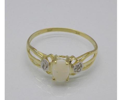 A 9ct gold, opal and diamond ring, 0.8g, O