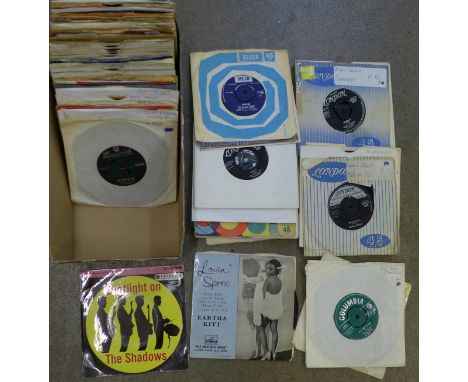 A box of approximately 100 45rpm singles, mainly 1960's, including The Rolling Stones, Bill Hailey, Ben E. King and Fats Domi