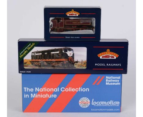 Three Bachmann locomotives, comprising: 31-903 Pannier tank London transport; MM0181 class 181 CIE black; and 31-166, NRM, L&