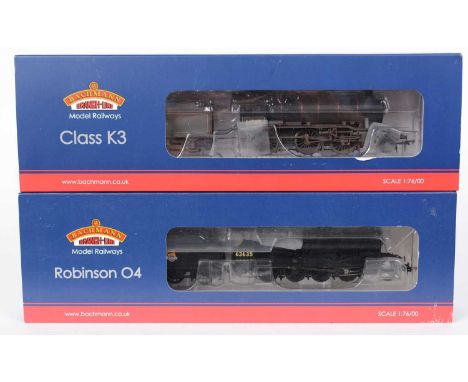 Two Bachmann steam locomotives and tenders, including: 32-280, class K3; and a 31-002, Robinson 04.