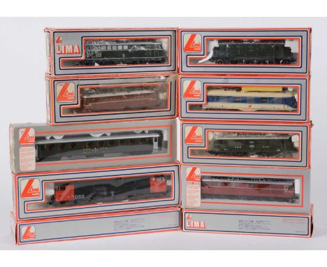 LIMA HO-gauge locomotive and carriages, comprising: 208109LG, 208145LG, 208067LG, 309242, 201070LG, 208117LG, 2082266L, 20814
