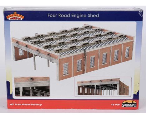 Bachmann Scenecraft 00-gauge including: a four road engine shed, The Birch Hall Inn, shunters mess room, figures and other it