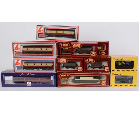 A selection of 00-gauge rolling stock including passenger cars and freight stop by Lima, Airfix GMR and Flangway. (18)