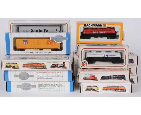 Bachmann HO gauge rolling stock, including silver series, American-Outline to include box, grain and other cars, all boxed. (