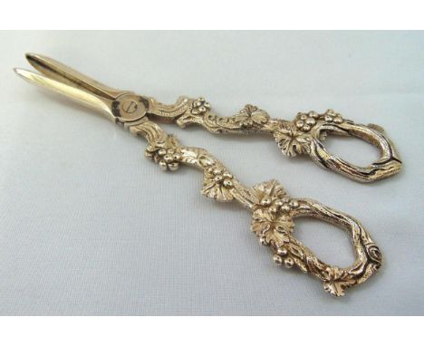 A Victorian hallmarked silver pair of grape scissors, chased with vines, London 1893, approx total weight 152g