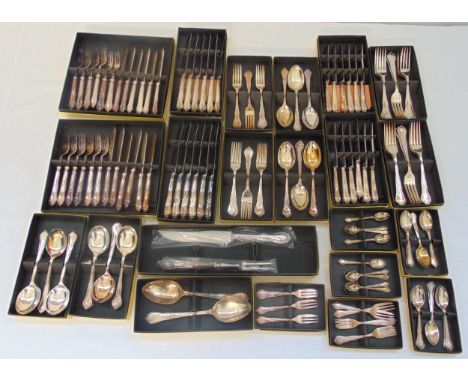 Dixon of Sheffield silver plated flatware to include knives, forks, spoons and a carving knife and fork