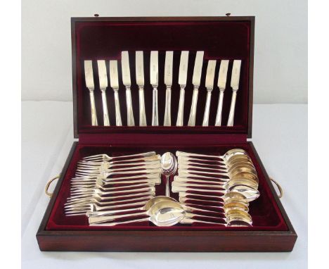 A canteen of Art Deco style silver plated flatware for six place settings by Osborne