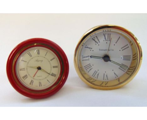 Asprey quartz miniature travel clock in original packaging and a Tiffany and Co. travel clock