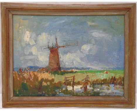 Geoffrey Chatten framed oil on panel of a windmill, Waverley Mill near Fritton, signed bottom right, 30.5 x 40.5cm, ARR appli