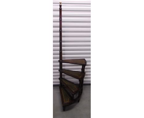 A mid 20th century mahogany set of library inlaid tooled leather steps , 166 x 49 x 46cm, top step 76cm (h)