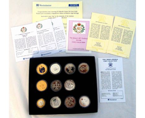 A quantity of commemorative crowns to include two 2005 Britannia silver some with COAs (11)
