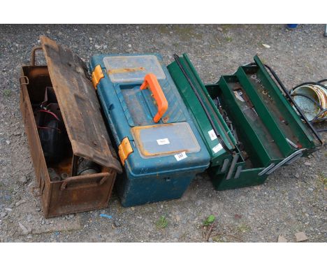An ammunition box and contents, plus a cantilever and a plastic tool box.
