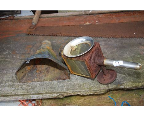 A Carriage lamp and cast iron rain hopper.