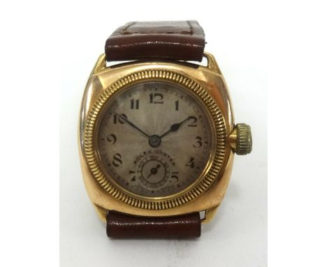 Rolex Oyster, a vintage 9ct gold cushion case wristwatch, with copy of original advert, width 28mm.,