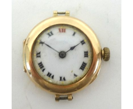 Rolex, a small vintage ladies 9ct gold wristwatch (no strap), diameter approx 25mm, red roman numeral 12.