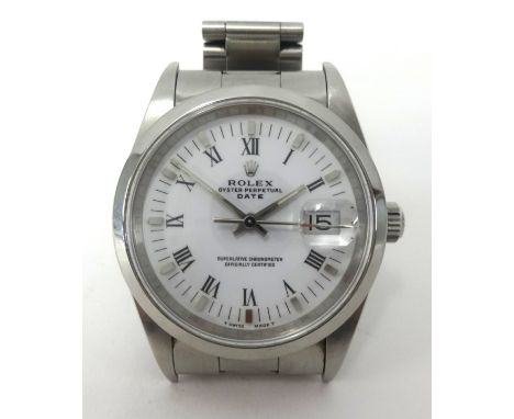 Rolex Oyster Perpetual Date, a gents stainless steel chronometer, No. 15200, on steel bracelet, circa 1980's, with box and pa